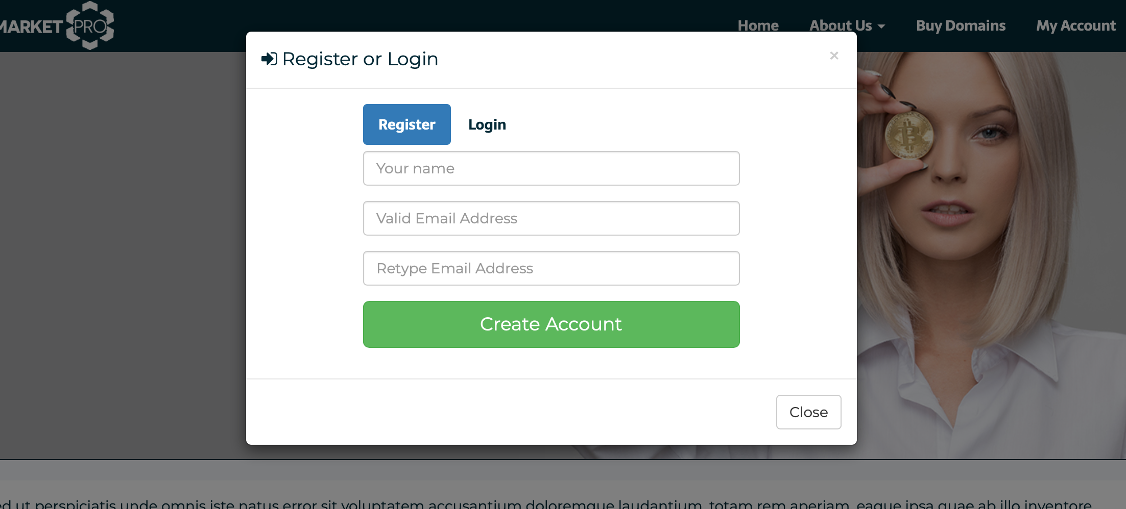 User Account feature on Domain Market Pro platform